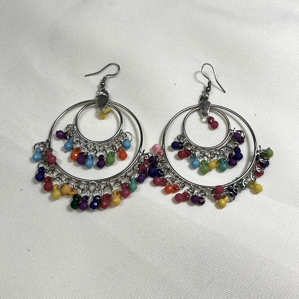 Vintage beautiful beach color full sterling silver earrings #374